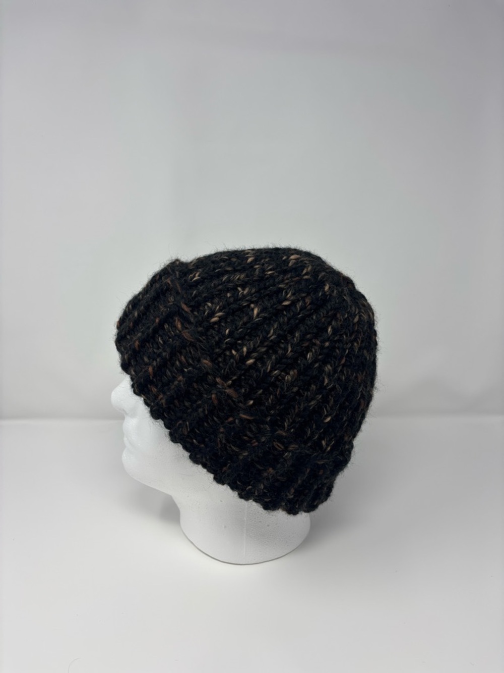 Toasted Almond Hand Knit Chunky Beanie with Folded Brim